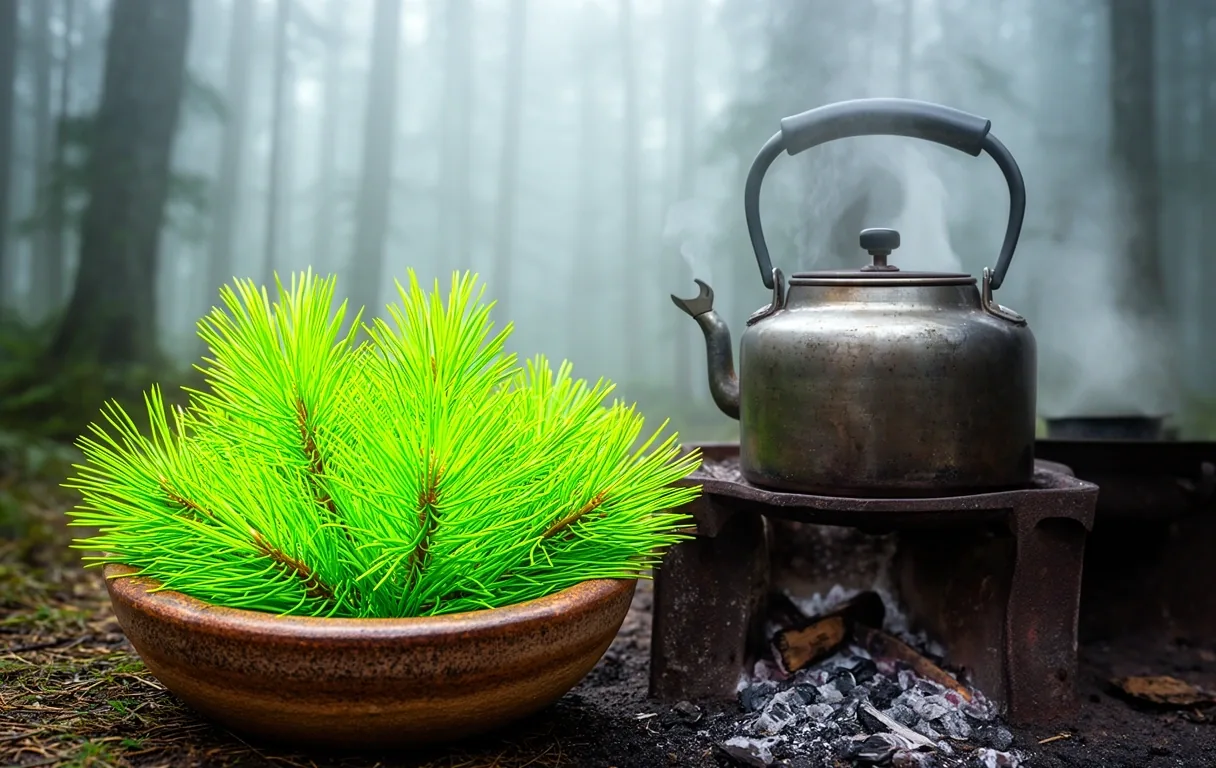 Pine needle tea preparation
