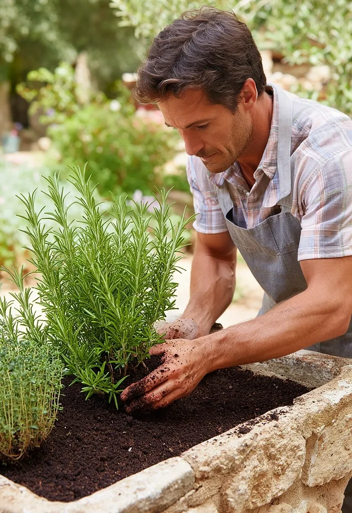 Gardening in stone planters